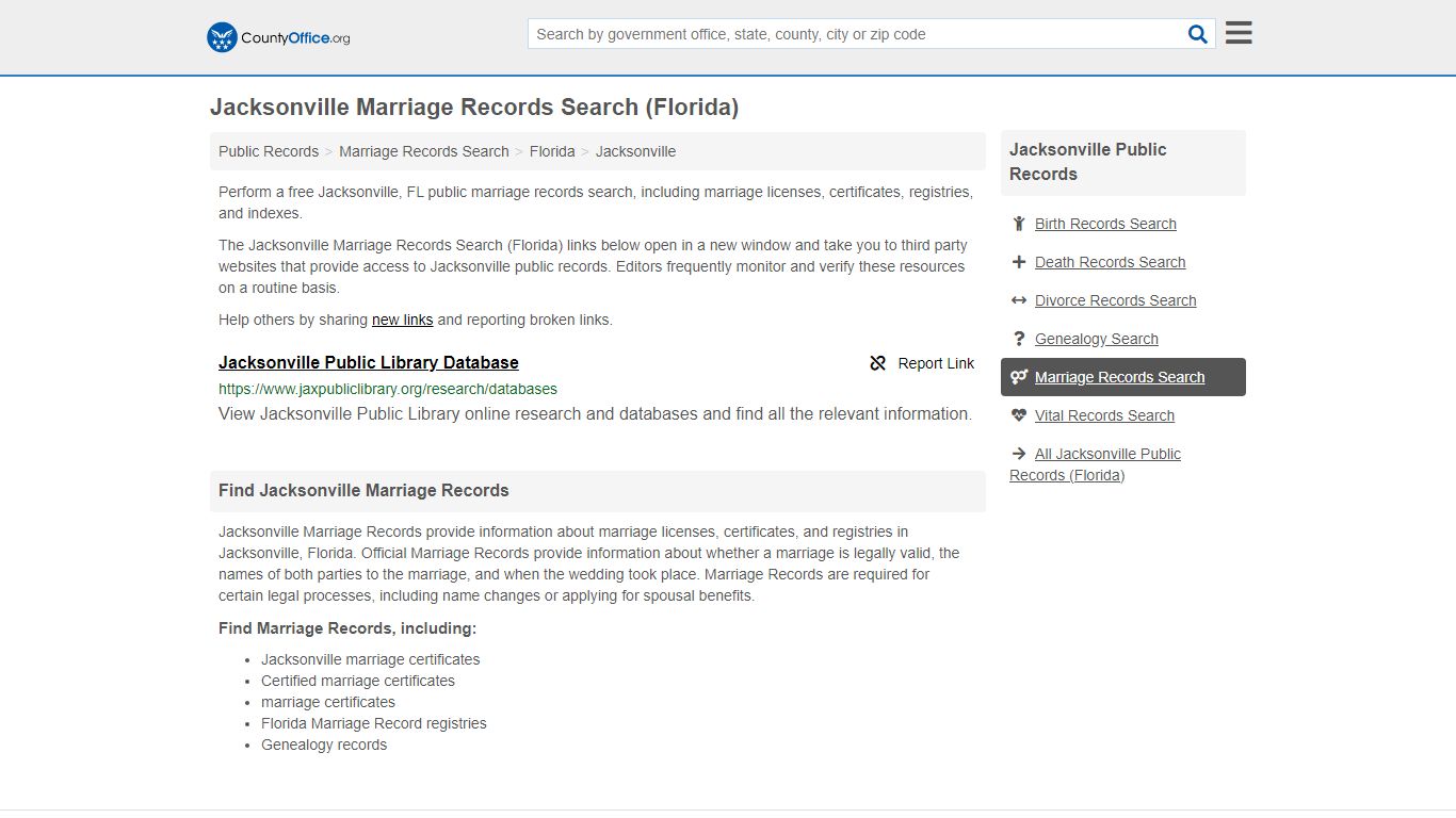 Jacksonville Marriage Records Search (Florida) - County Office